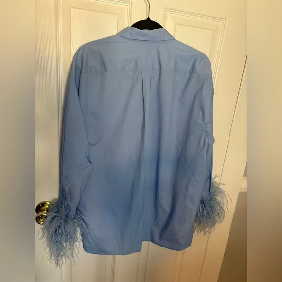 J.Crew Collection Feather Trim Poplin Button-Up Shirt | Size 14 | Blue - Picture 10 of 15